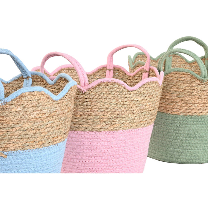 Декоративна Кошница Home ESPRIT Син Зелен Розов Естествен Детски 35 x 35 x 28 cm (3 броя)