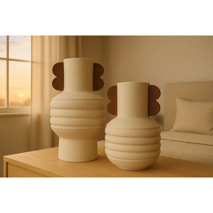 Ваза Home ESPRIT Кафяв Бежов теракота Дърво манго 28 x 28 x 33 cm