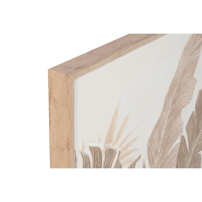 Картина Home ESPRIT Бял Естествен Листи Тропически С облекчение 102,5 X 4,5 X 102,5 CM (2 броя)