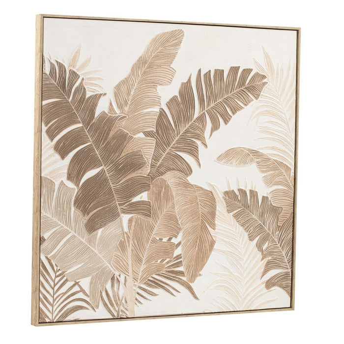 Картина Home ESPRIT Бял Естествен Листи Тропически С облекчение 102,5 X 4,5 X 102,5 CM (2 броя)