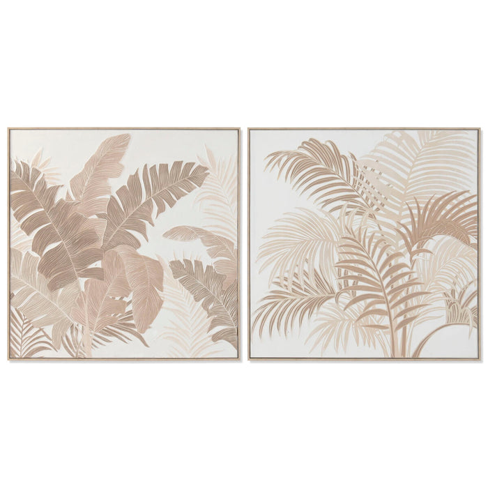 Картина Home ESPRIT Бял Естествен Листи Тропически С облекчение 102,5 X 4,5 X 102,5 CM (2 броя)