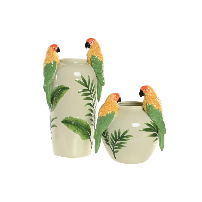 Ваза Home ESPRIT Жълт Зелен Керамика Тропически 21 x 21 x 24 cm