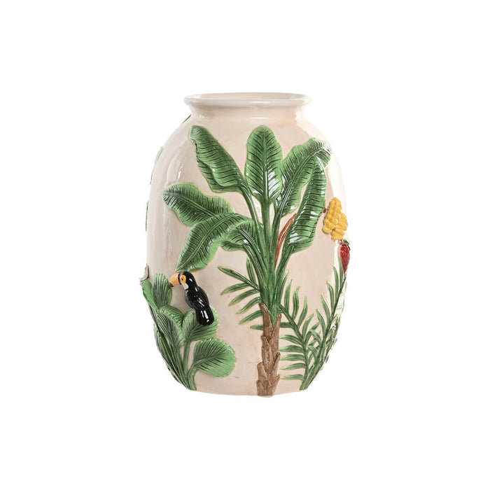 Ваза Home ESPRIT Зелен Бежов Керамика Птици Тропически 26 x 26 x 33 cm