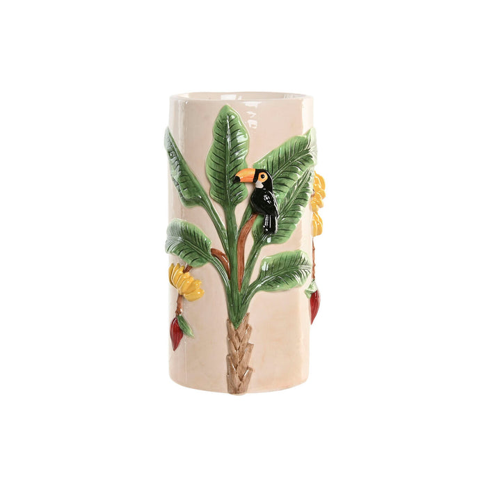 Ваза Home ESPRIT Зелен Бежов Керамика Птици Тропически 17 x 17 x 30 cm