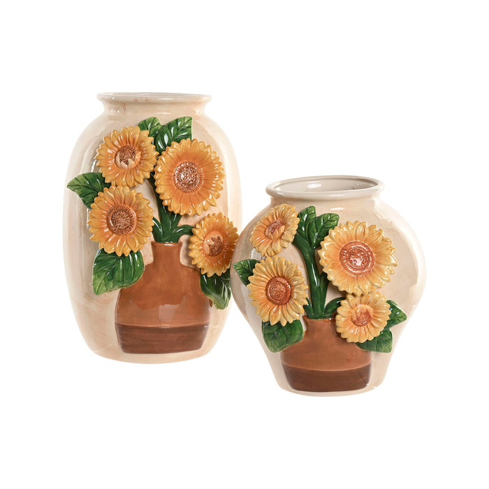 Ваза Home ESPRIT Жълт Бежов Керамика Shabby Chic 26 x 26 x 24 cm