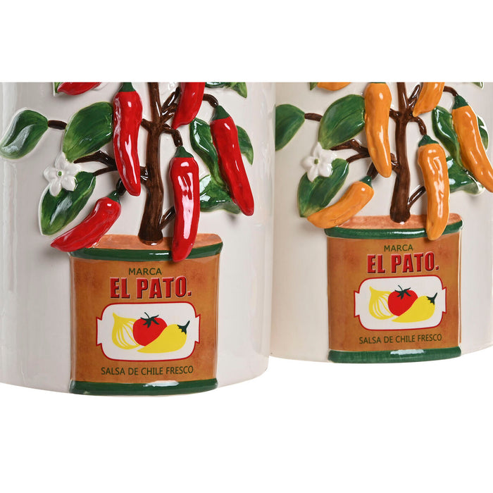 Ваза Home ESPRIT Бял Червен Зелен Керамика Град Пипер 22 x 22 x 28 cm (2 броя)