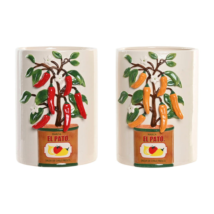 Ваза Home ESPRIT Бял Червен Зелен Керамика Град Пипер 22 x 22 x 28 cm (2 броя)