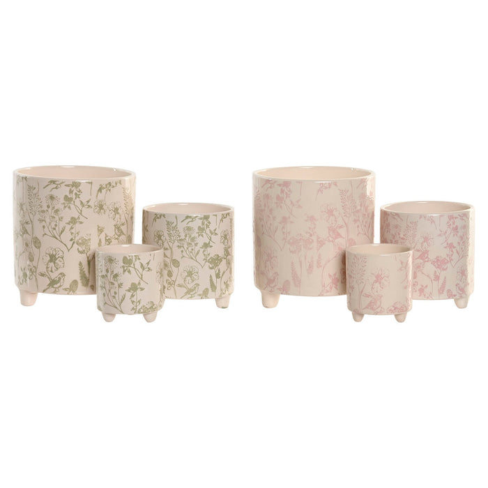 Саксия Home ESPRIT Бял Зелен Розов Керамика Lilled Shabby Chic 13,7 X 13,7 X 14,7 CM (3 Части) (2 броя)