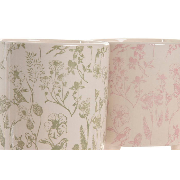 Саксия Home ESPRIT Бял Зелен Розов Керамика Lilled Shabby Chic 13,7 X 13,7 X 14,7 CM (3 Части) (2 броя)