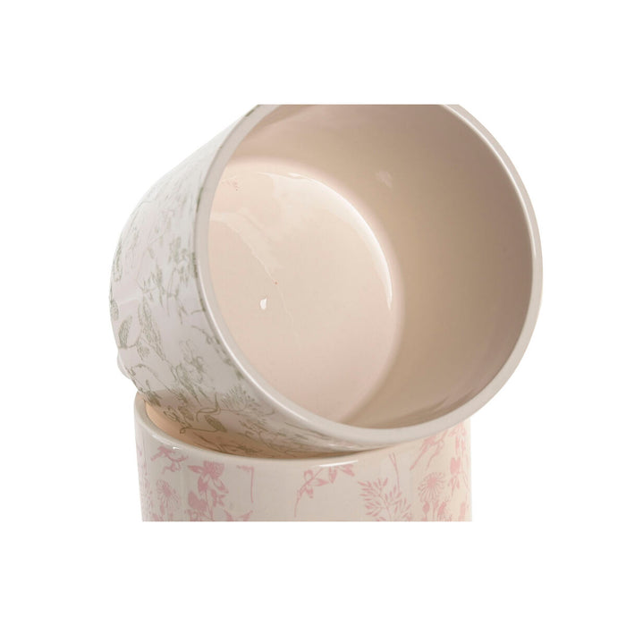 Саксия Home ESPRIT Бял Зелен Розов Керамика Lilled Shabby Chic 13,7 X 13,7 X 14,7 CM (3 Части) (2 броя)