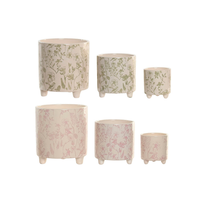 Саксия Home ESPRIT Бял Зелен Розов Керамика Lilled Shabby Chic 13,7 X 13,7 X 14,7 CM (3 Части) (2 броя)