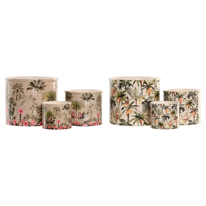 Саксия Home ESPRIT Зелен Многоцветен Керамика Тропически 13,6 X 13,6 X 11,8 CM (3 Части) (2 броя)