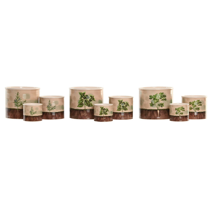 Саксия Home ESPRIT Кафяв Зелен Керамика Cottage 13,6 X 13,6 X 11,8 CM (3 Части) (3 броя)