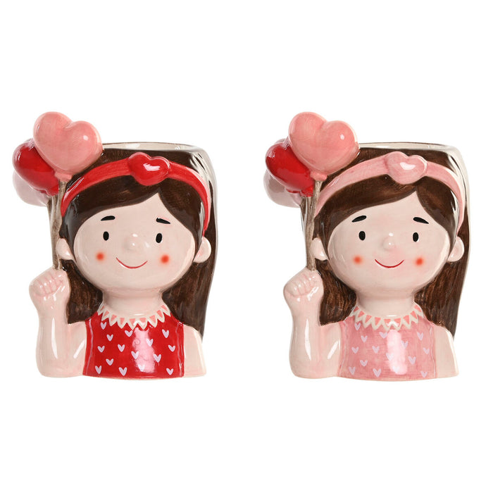 Саксия Home ESPRIT Червен Розов Керамика chica Град 12 x 9 x 16 cm (2 броя)