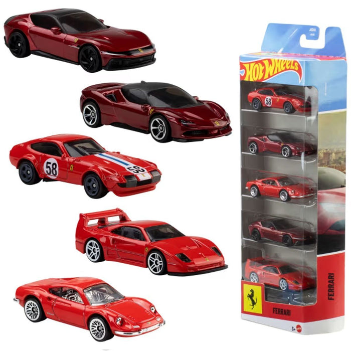 Комплект метални колички Hot Wheels - Ferrari, 5 броя, 1:64