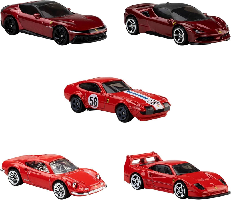 Комплект метални колички Hot Wheels - Ferrari, 5 броя, 1:64