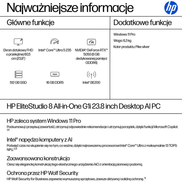 HP EliteStudio 8 AiO G1i Ultra 5 235 23.8’’FHD Touch IPS