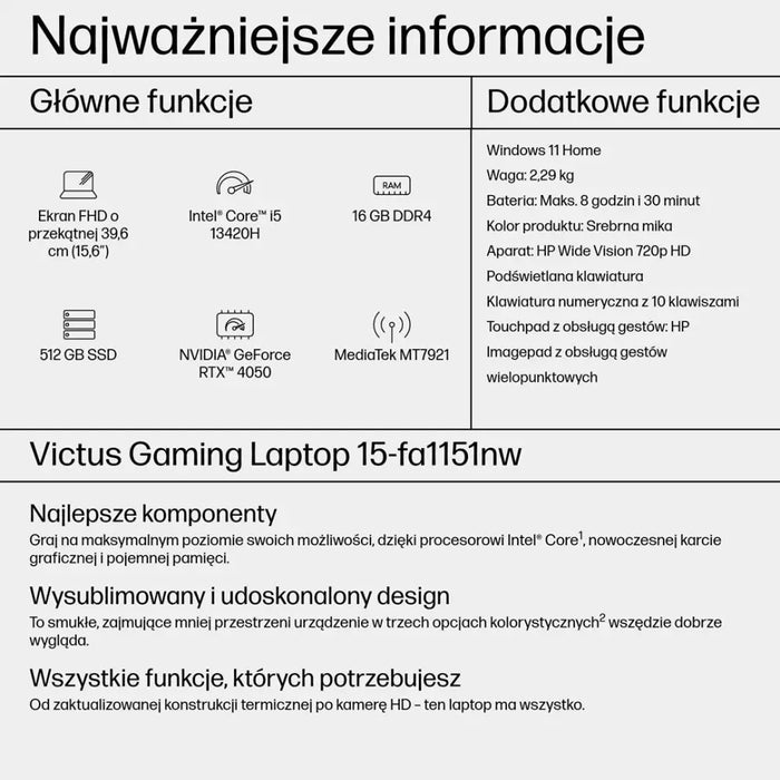 HP Victus 15-fa1151nw i5-13420H 15,6’’FHD AG IPS 144Hz 16GB