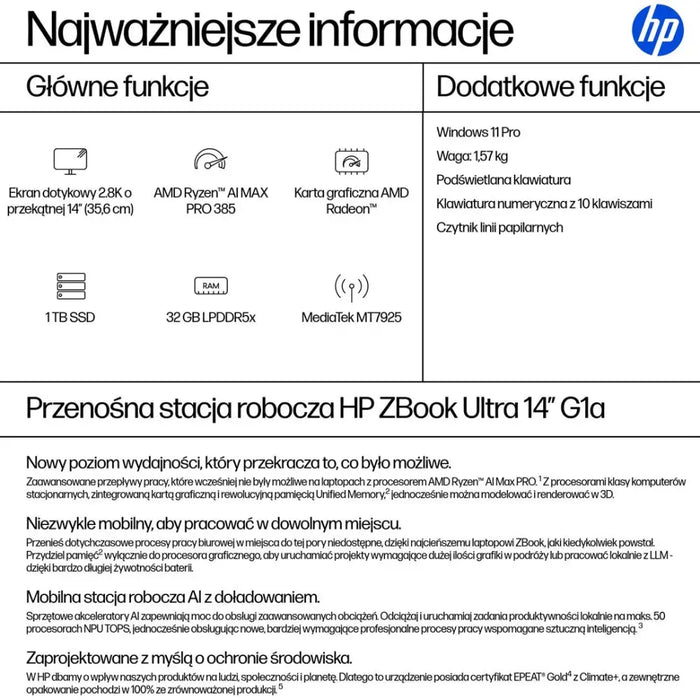 HP ZBook Ultra 14 G1a Ryzen AI Max PRO 390 14.0’’ 2.8K