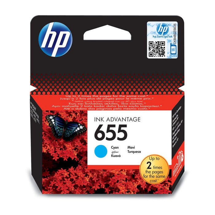HP 655 оригинална касета с мастило CZ110AE BHK cyan стандартен капацитет 600 страници 1 пакет