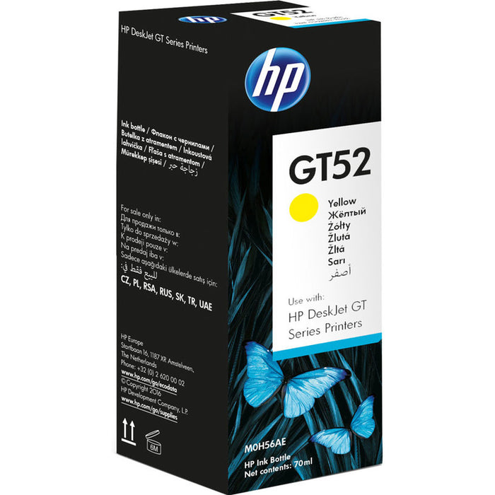 Бутилка с жълто оригинално мастило HP GT52