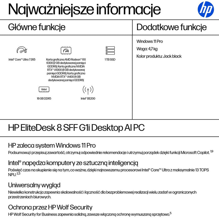 HP EliteDesk 8 SFF G1i Ultra 7 265 16GB DDR5 5600 SSD1TB Arc W11Pro 3 години на място
