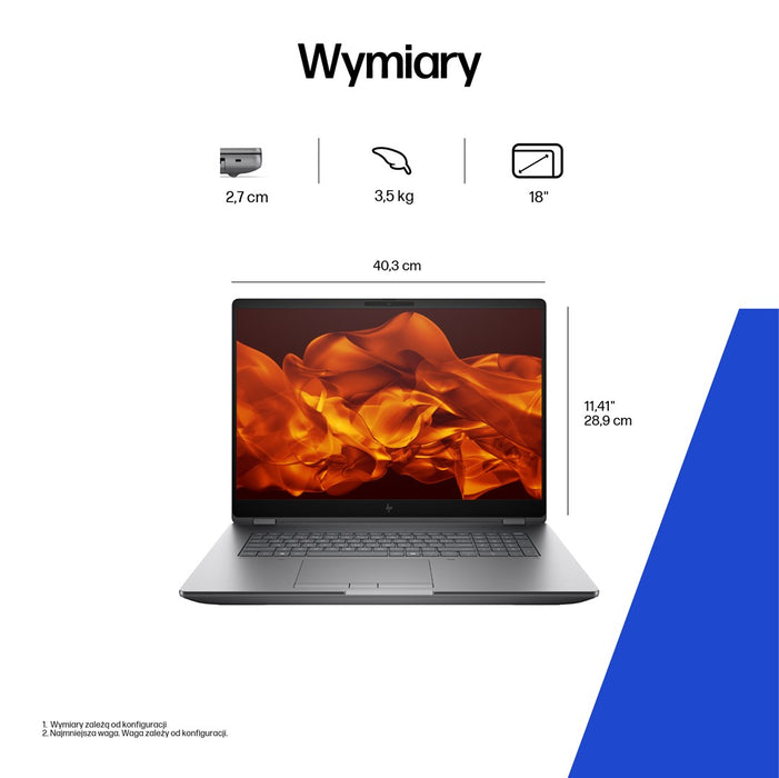 Мобилна работна станция HP ZBook Fury G1i с Intel Core Ultra 7 265HX, 45,7 см (18"), WQXGA, 32 GB DDR5-SDRAM, 1 TB SSD, NVIDIA RTX PRO 3000, Blackwell, Wi-Fi 7 (802.11be), Windows 11 Pro, AI работна станция, AI компютър, сребрист цвят