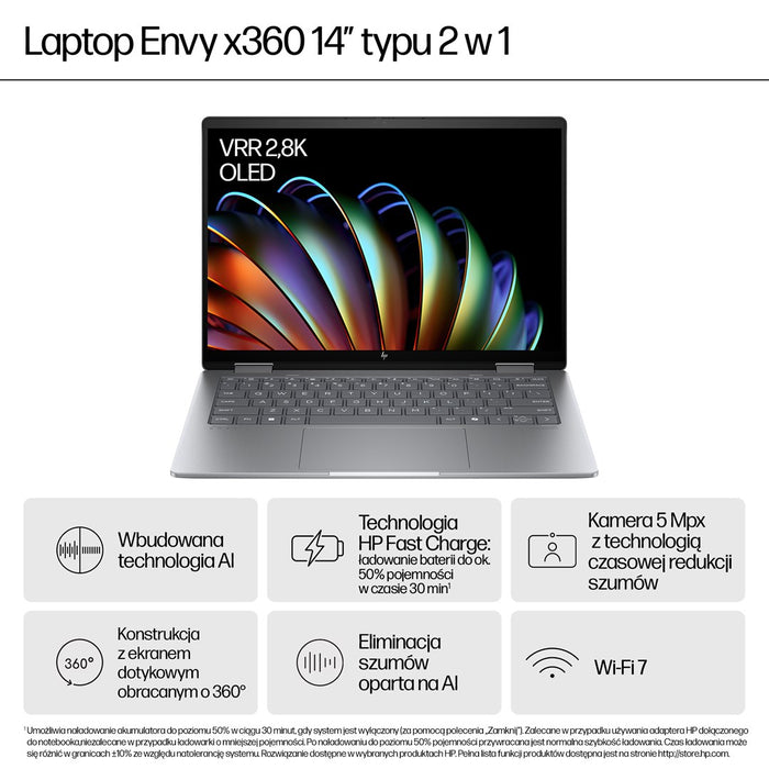 HP Envy x360 14-fa0016nw Ryzen 7 8840HS 14"WUXGA Touch 300nits 16GB LPDDR5-6400 SSD512 Radeon 780M Cam 5 Mpx IR 59Wh Win11 Meteor Silver Aluminum 2Y