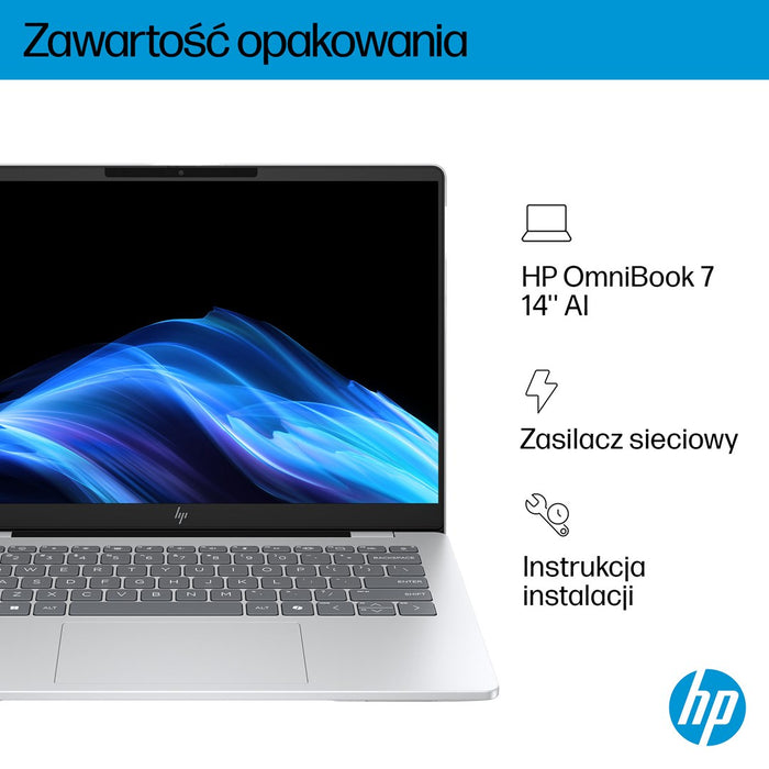 HP OmniBook 7 AI 14-fr0220nw Ultra 5 225U 14"2K OLED 300nits LBL 16GB LPDDR5-7467 SSD512 Intel Graphics Cam 5 Mpx IR 68Wh Win11 Glacial Silver 2Y