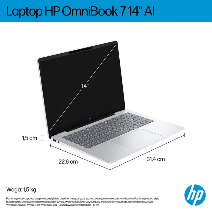 HP OmniBook 7 AI 14-fr0220nw Ultra 5 225U 14"2K OLED 300nits LBL 16GB LPDDR5-7467 SSD512 Intel Graphics Cam 5 Mpx IR 68Wh Win11 Glacial Silver 2Y