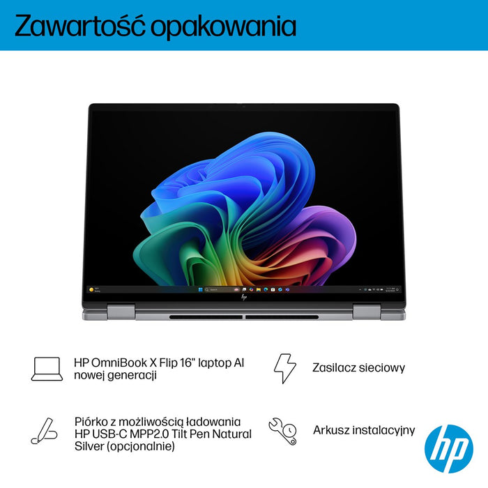 HP OmniBook X Flip 16-ar0016nw Ryzen AI 5 340 16.0"2K Touch OLED IPS 300nits AG 16GB LPDDR5X SSD1TB Radeon 840M Cam 5MPx + IR 68Wh Win11 Meteor Silver 2Y
