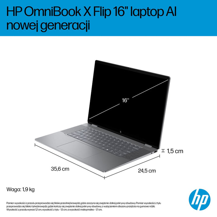 HP OmniBook X Flip 16-ar0016nw Ryzen AI 5 340 16.0"2K Touch OLED IPS 300nits AG 16GB LPDDR5X SSD1TB Radeon 840M Cam 5MPx + IR 68Wh Win11 Meteor Silver 2Y