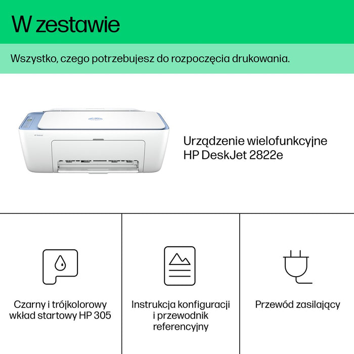 HP DeskJet 2822e All-in-One A4 Цветен Wi-Fi USB 2.0 Печат Копиране Сканиране Мастиленоструйно 5.5/7.5 стр./мин. Незабавна готовност за мастило