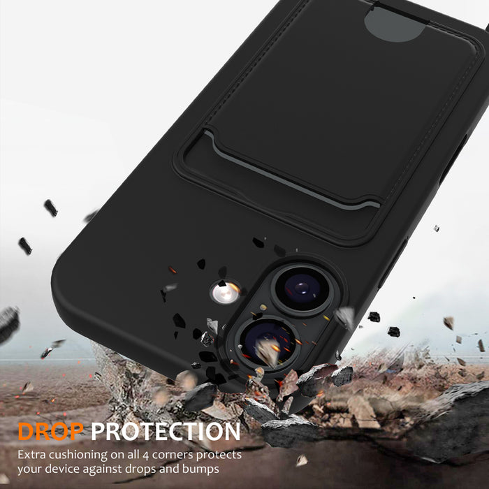 iPhone 17 TPU калъф с държач за карти и презрамка за носене през тялото - Черен