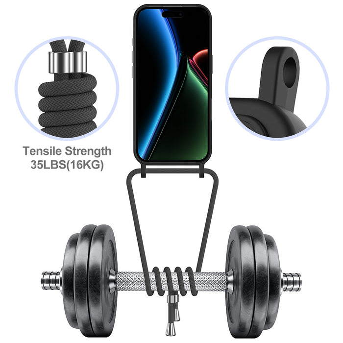iPhone 17 TPU калъф с държач за карти и презрамка за носене през тялото - Черен