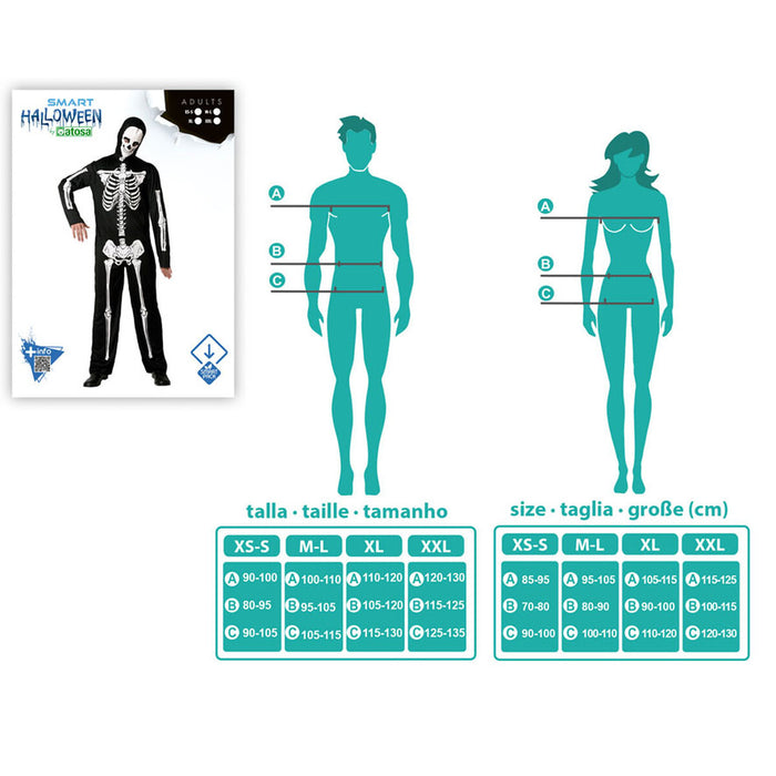 Маскировъчен костюм за възрастни Черен Скелет M/L