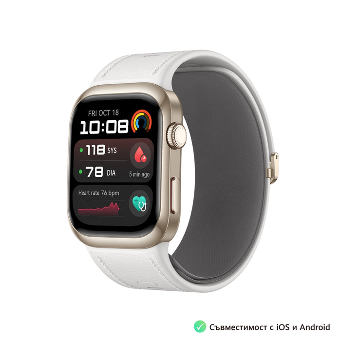 Huawei Watch D2 LCA-B11, златен, 1.82" Amoled, размер на въздушна възглавница/каишка 26 мм, амбулаторно 24 ч. кръвно налягане, пул мониторинг PPG 6.0, въртяща се корона, IP68, високоговорител и микрофон, двулентов, батерия 524 mAh