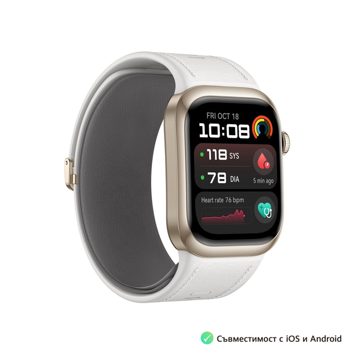 Huawei Watch D2 LCA-B11, златен, 1.82" Amoled, размер на въздушна възглавница/каишка 26 мм, амбулаторно 24 ч. кръвно налягане, пул мониторинг PPG 6.0, въртяща се корона, IP68, високоговорител и микрофон, двулентов, батерия 524 mAh