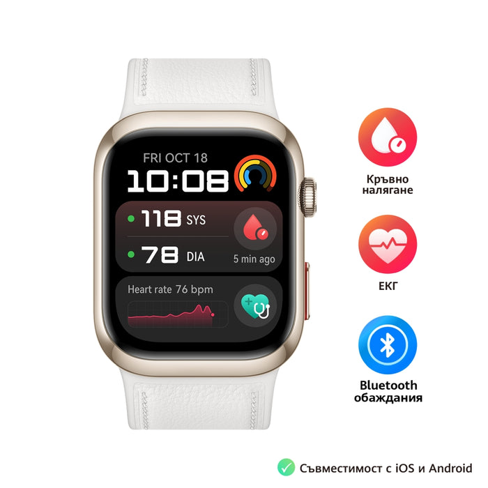 Huawei Watch D2 LCA-B11, златен, 1.82" Amoled, размер на въздушна възглавница/каишка 26 мм, амбулаторно 24 ч. кръвно налягане, пул мониторинг PPG 6.0, въртяща се корона, IP68, високоговорител и микрофон, двулентов, батерия 524 mAh