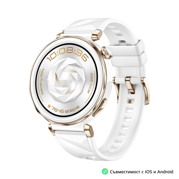 Huawei Watch GT5 Pro Jana-B29F, 1.32" Amoled 466x466, PPI 352, BT5.2, BLE/BR/EDR, 323mAh, 40 метра свободно гмуркане, HUAWEI TruSense система, ЕКГ анализ, Живот на батерията до 7 дни, Съвместим с iOS и Android устройства, Бял флуороеластомер