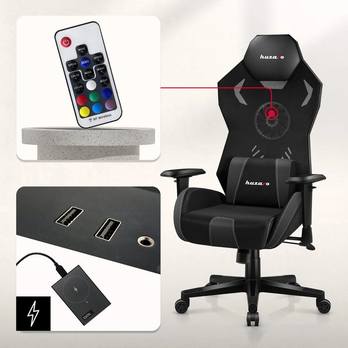 Геймърски стол Huzaro Combat 7.6 RGB черен с вентилатор