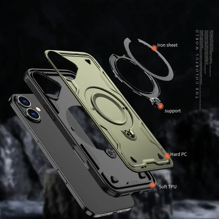 Hybrid Armor Trendy Case с MagSafe за iPhone 16 Plus - зелен