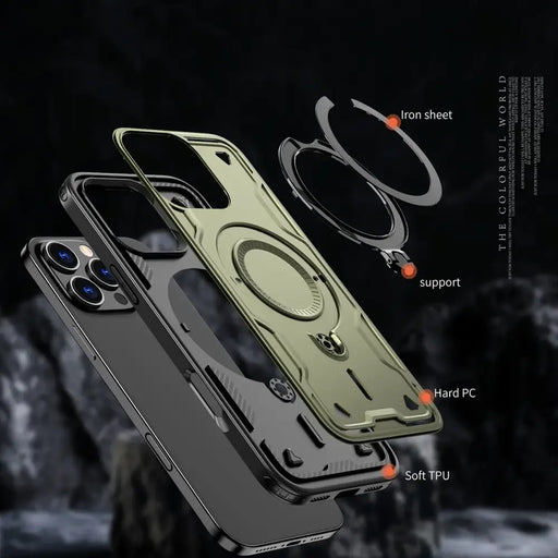 Hybrid Armor Trendy Case с MagSafe за iPhone 16 Pro - зелен