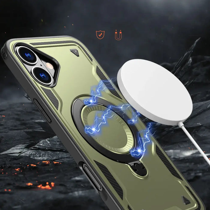 Hybrid Armor Trendy Case с MagSafe за iPhone 16 - зелен
