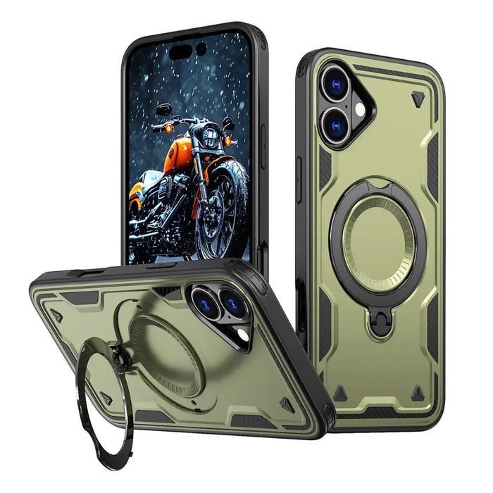 Hybrid Armor Trendy Case с MagSafe за iPhone 16 - зелен
