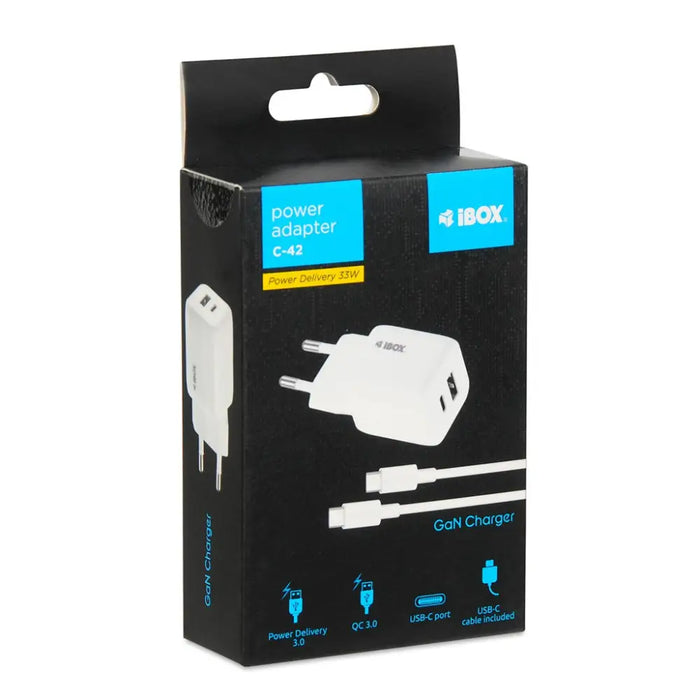 iBOX C-42 GaN PD33W Стенно зарядно Бяло
