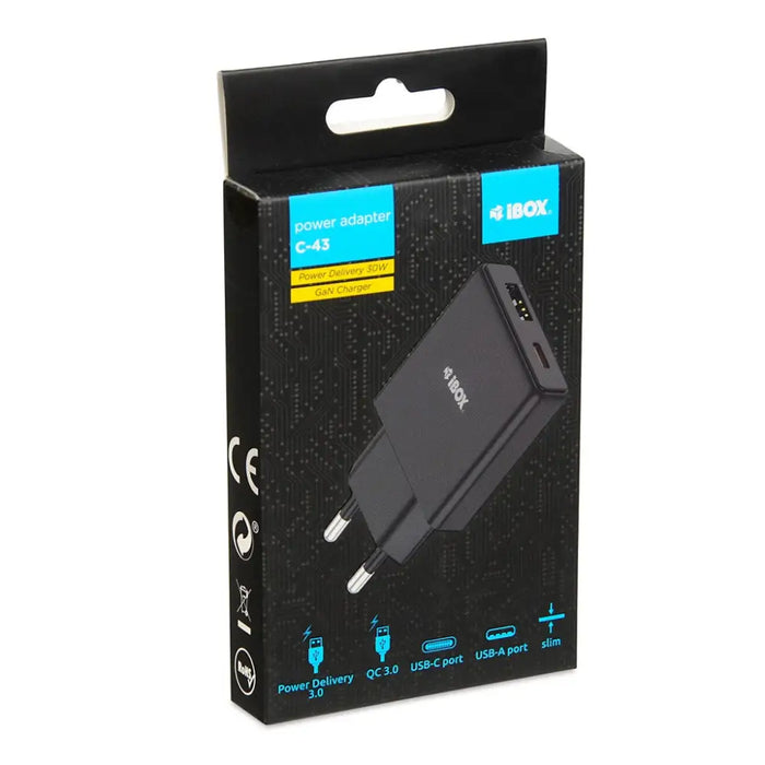 iBOX C-43 Slim GaN PD30W зарядно за стена черно