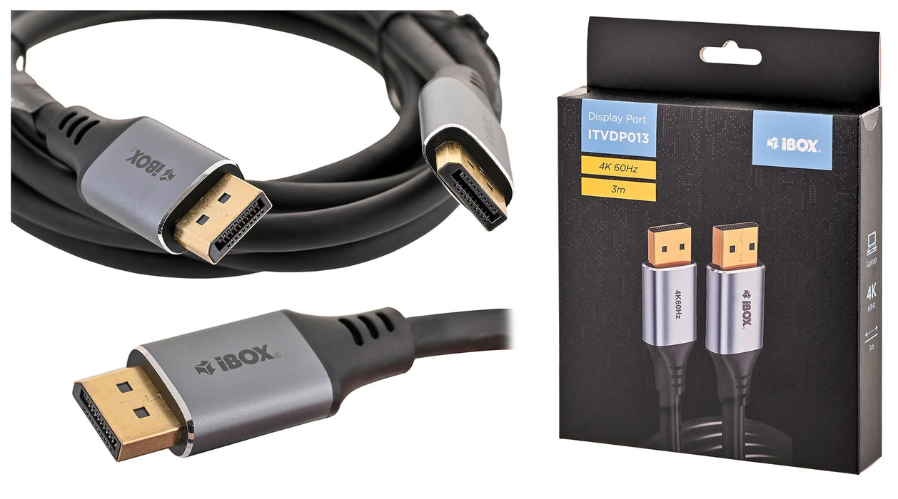 iBox ITVDP013 DisplayPort кабел 4K 60Hz златен щепсел 3 м