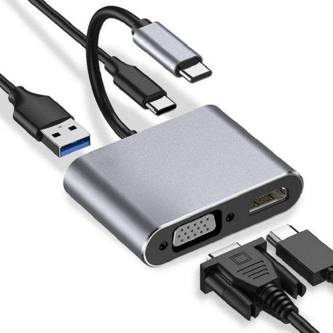 iBox IUHCHDVGA USB Type-C хъб 4-в-1 USB 3.0 + PD 100W + HDMI 4K 30Hz + VGA Full HD