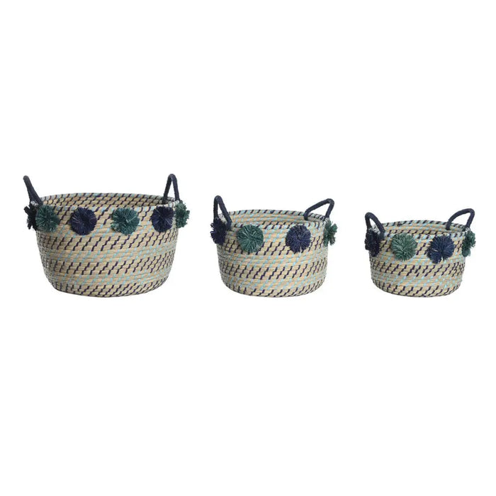 Игра на Кошници DKD Home Decor полипропилен Помпони 46 x 44